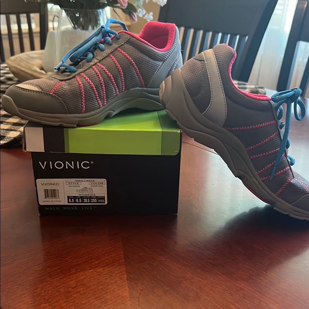 Vionic Gray and Pink Sneakers with Comfort Support